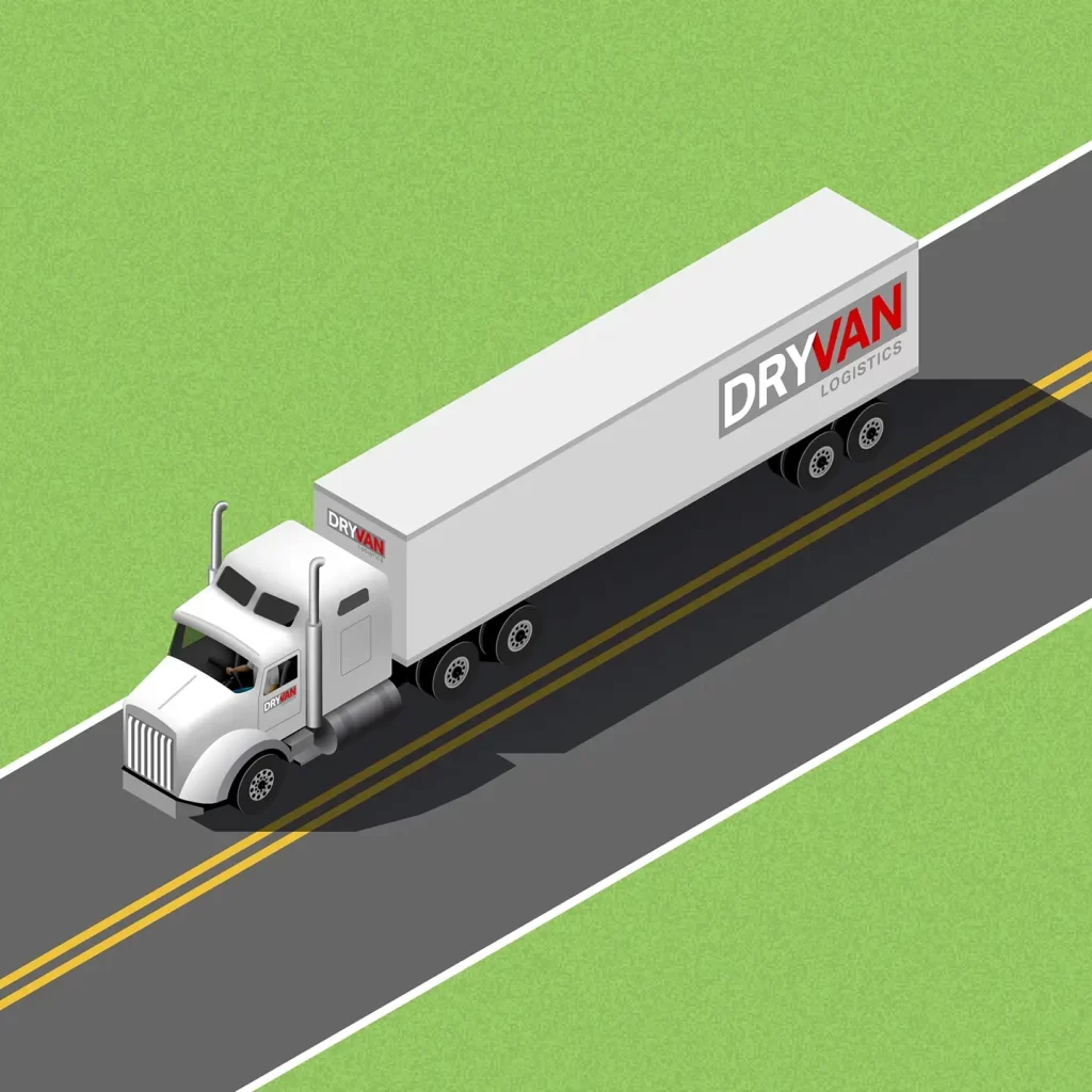 Isometric Illustration of DryVan Logistics Truck in transit. (Illustration)