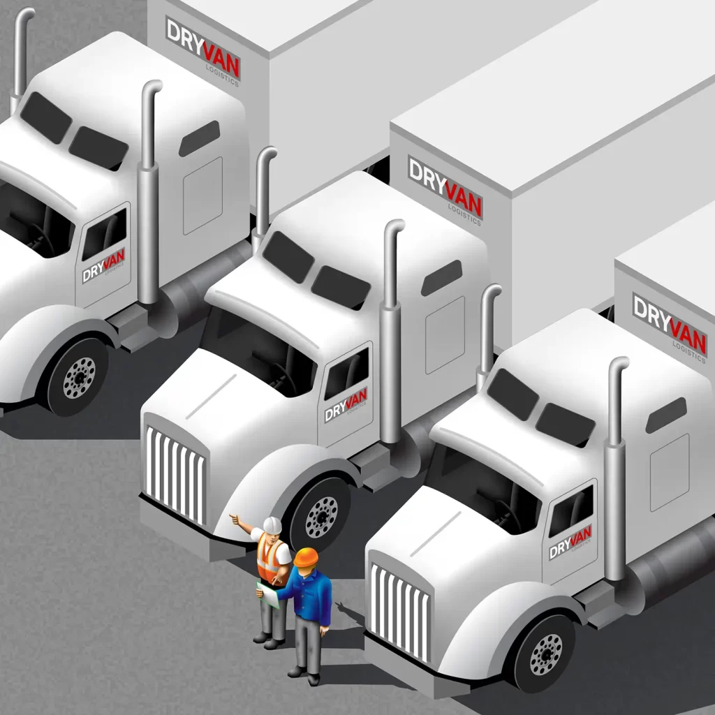 Isometric Illustration of DryVan Logistics Truck in the yard. (Illustration)